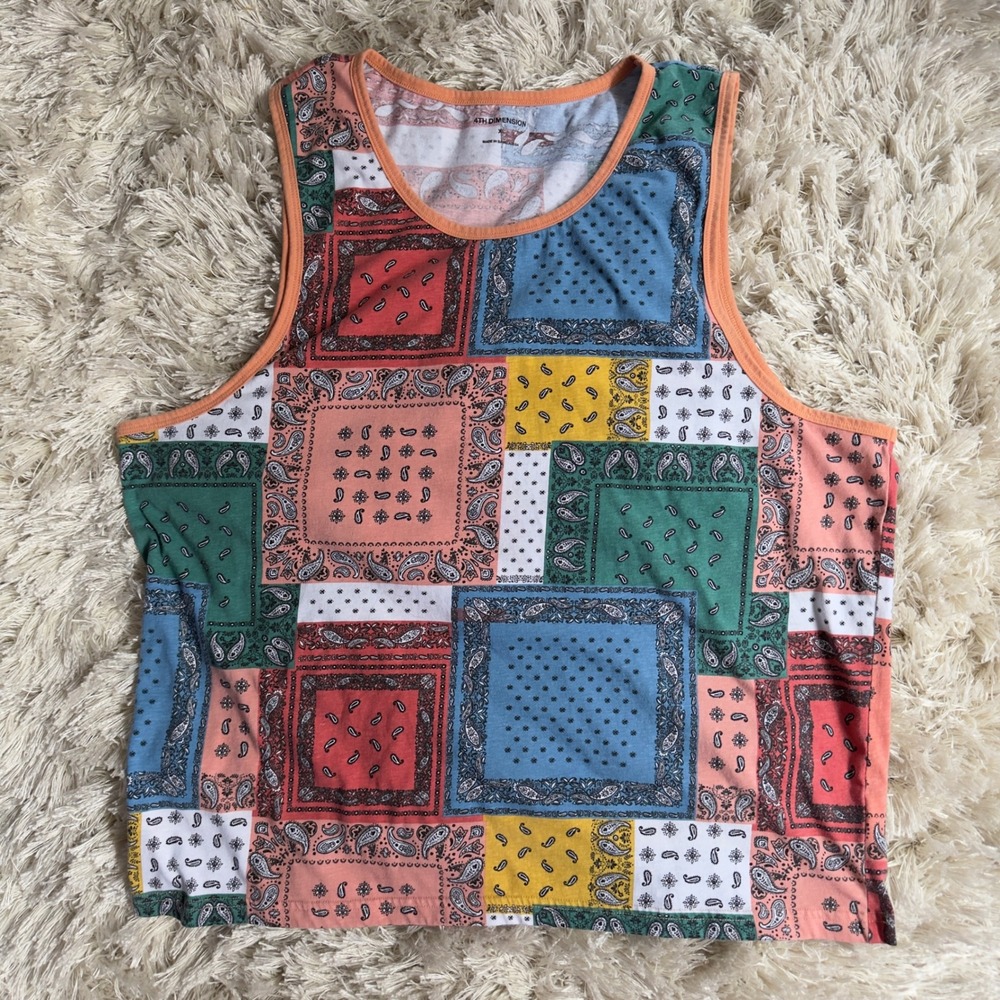 Bandana Paisley Patchwork Jersey Tank Top Multicolor Festival Streetwear L